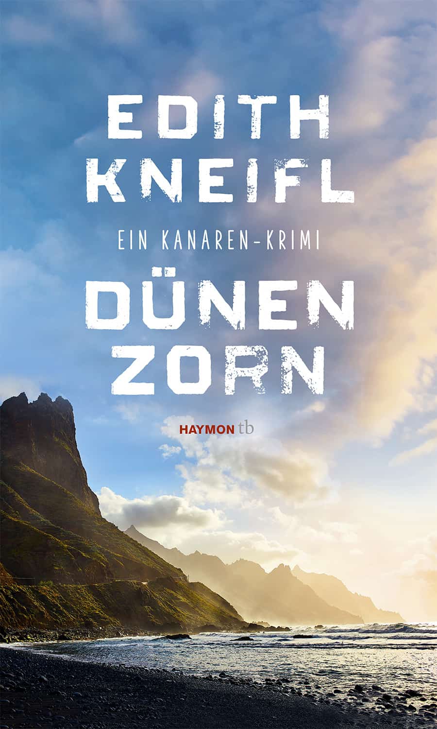 Cover: Edith Kneifl, Dünenzorn. Ein Kanarenkrimi. Meer und Steilklippe.